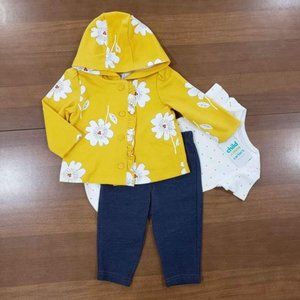 NWT Child of Mine by Carter's Baby Girls 3-Piece Outfit Floral Cardigan, Onesie